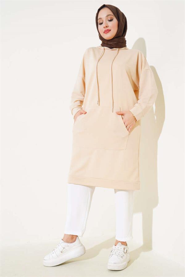  Kangaroo Pocket Tunic Beige