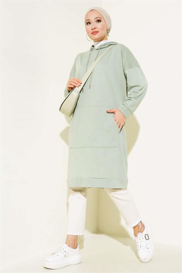 Kangaroo Pocket Tunic Almond Green