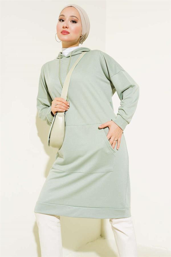 Kangaroo Pocket Tunic Almond Green