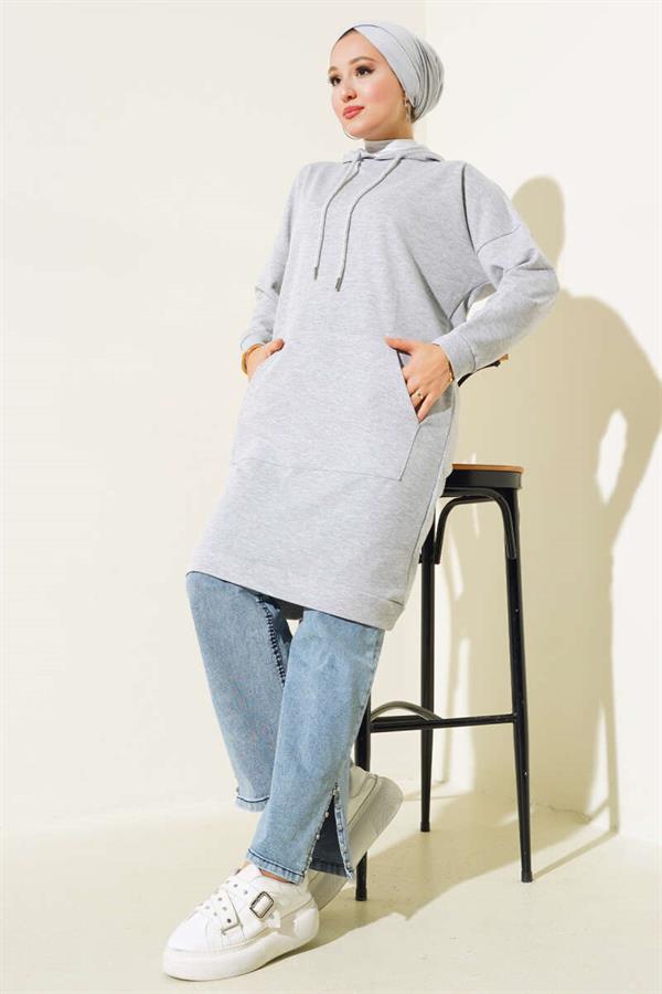 Kangaroo Pocket Tunic Melange Grey