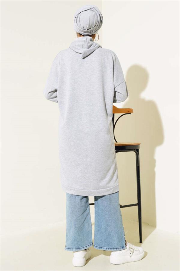 Kangaroo Pocket Tunic Melange Grey
