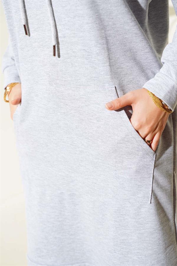Kangaroo Pocket Tunic Melange Grey