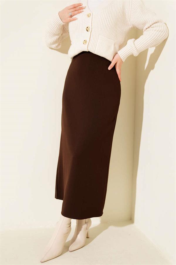 Closed Slit Pencil Skirt Bitter Brown