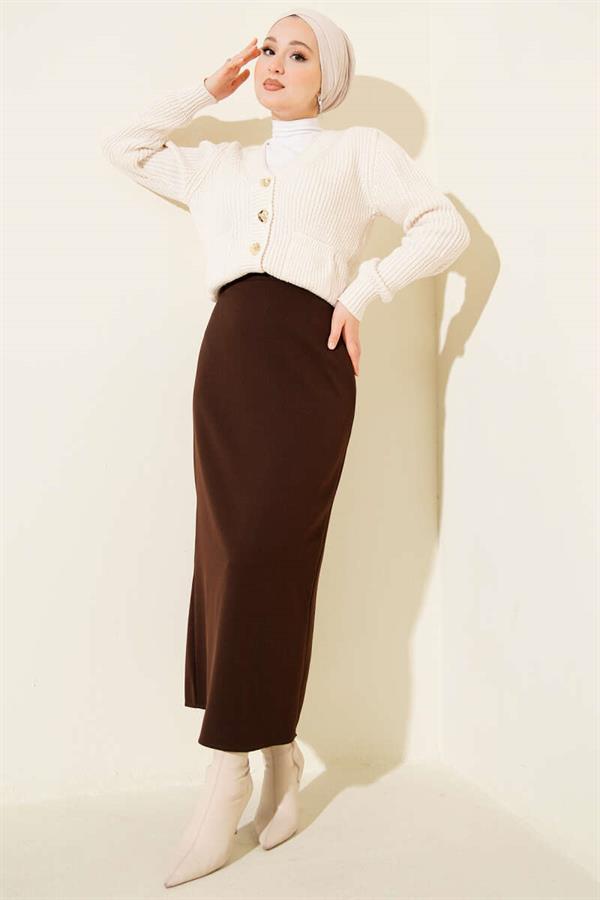 Closed Slit Pencil Skirt Bitter Brown