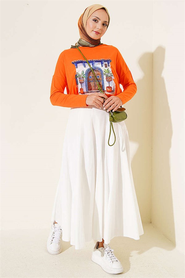 Door Print Basic Tunic Orange