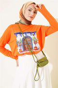 Door Print Basic Tunic Orange