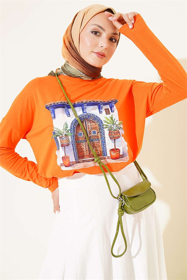 Door Print Basic Tunic Orange