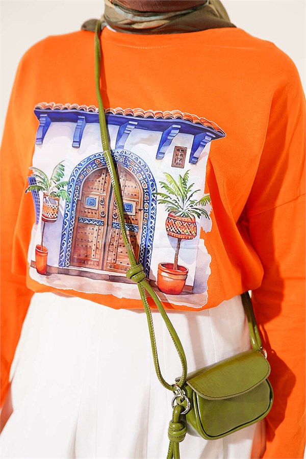 Door Print Basic Tunic Orange