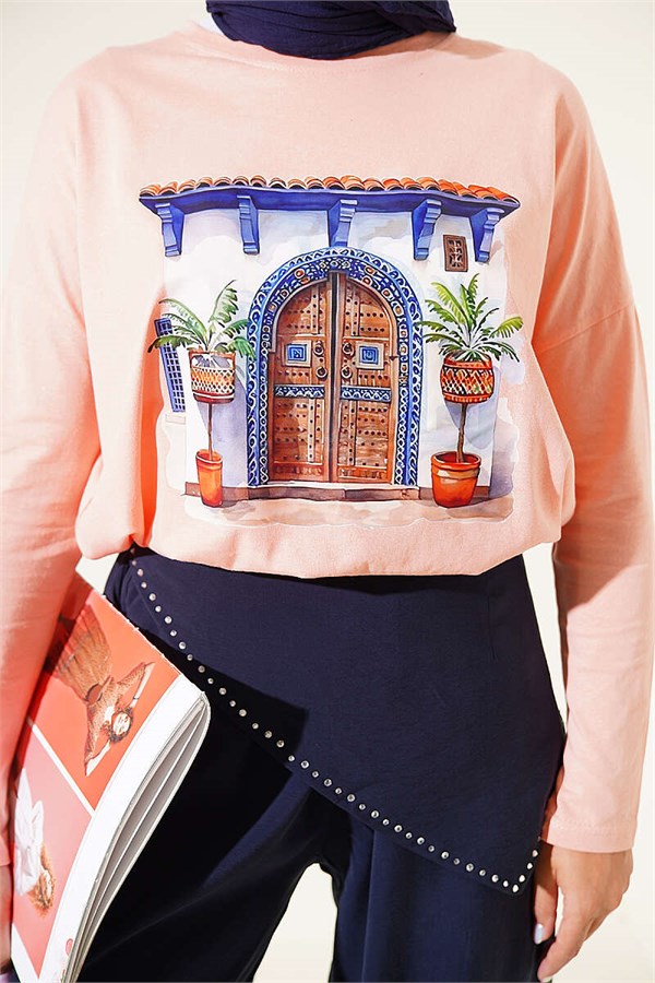 Door Print Basic Tunic Powder Pink