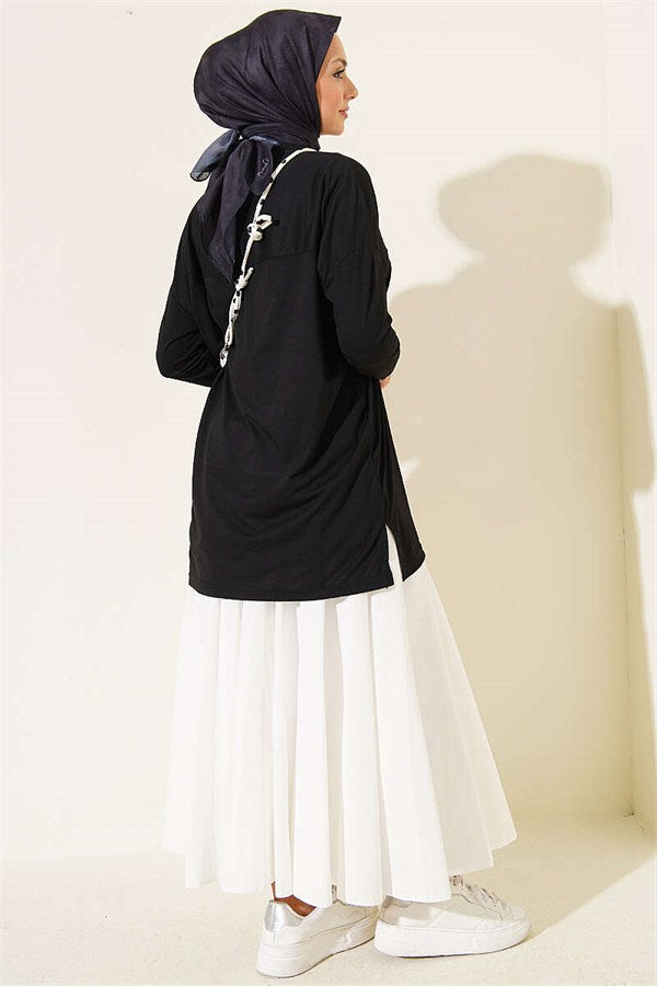 Door Print Basic Tunic Black