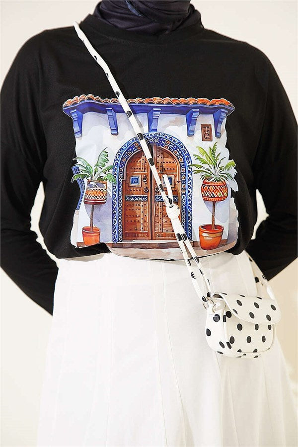 Door Print Basic Tunic Black