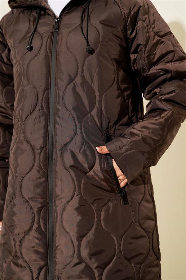 Quilted Zippered Hooded Jacket Bitter Coffee