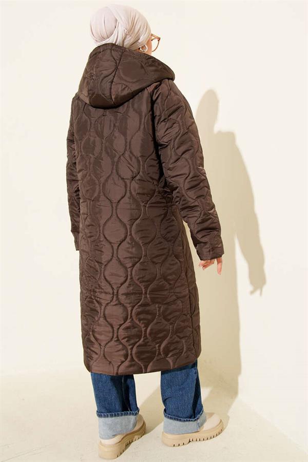 Quilted Zippered Hooded Jacket Bitter Coffee