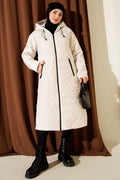 Quilted Zippered Hooded Coat Stone