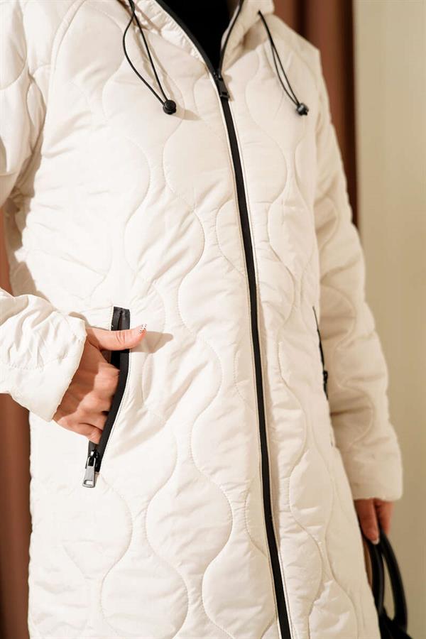 Quilted Zippered Hooded Coat Stone