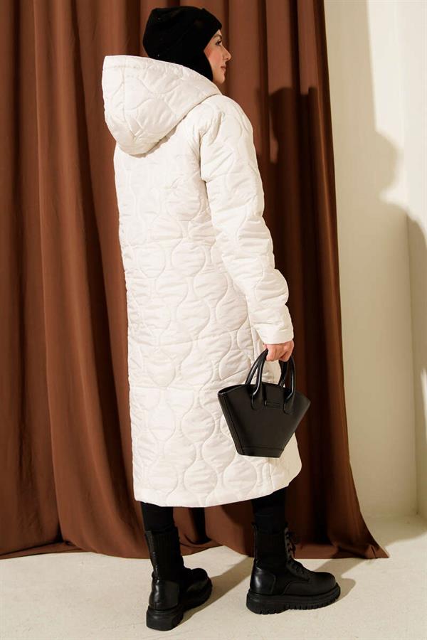 Quilted Zippered Hooded Coat Stone