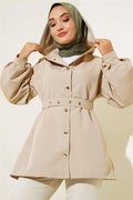 Hooded Snap Short Trench Coat Beige