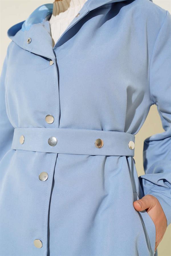 Hooded Snap Short Trench Coat Baby Blue