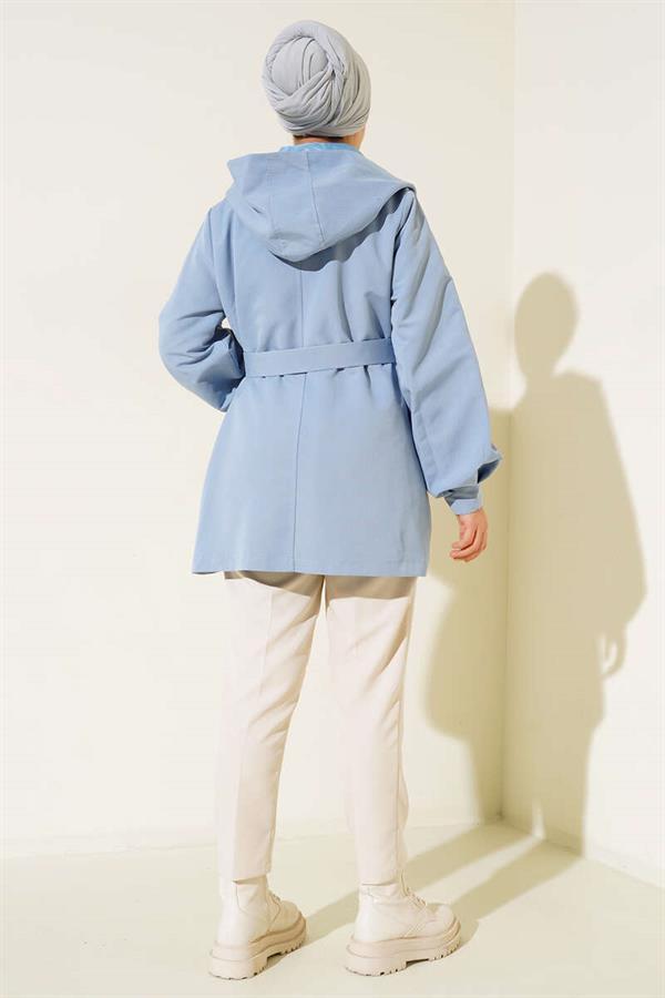 Hooded Snap Short Trench Coat Baby Blue