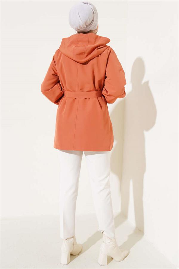 Hooded Snap Short Trench Coat Tile