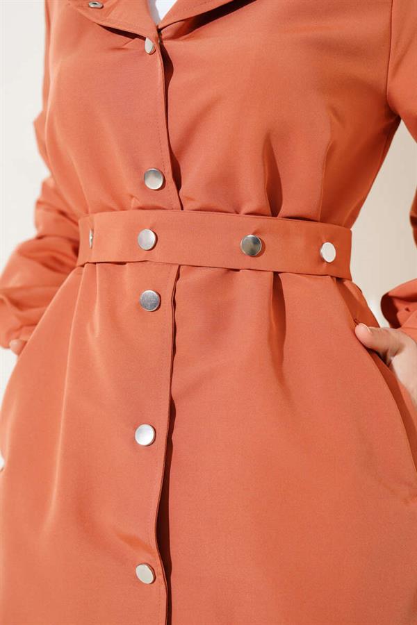 Hooded Snap Short Trench Coat Tile
