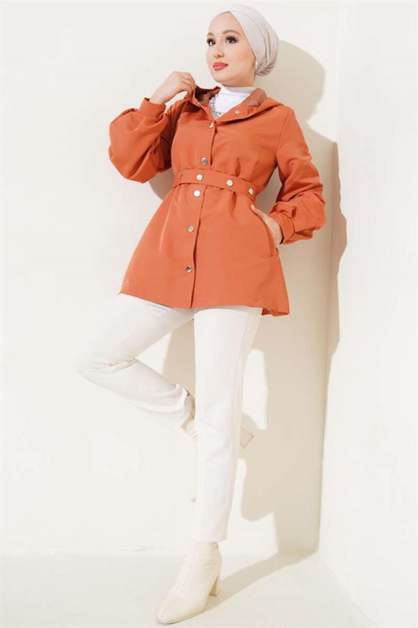 Hooded Snap Short Trench Coat Tile