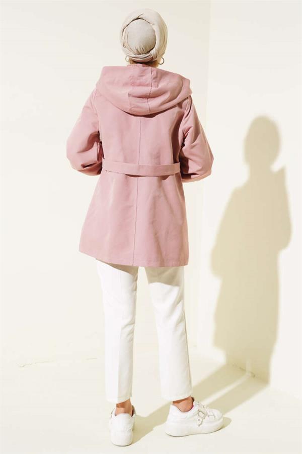 Hooded Snap Short Trench Coat Powder