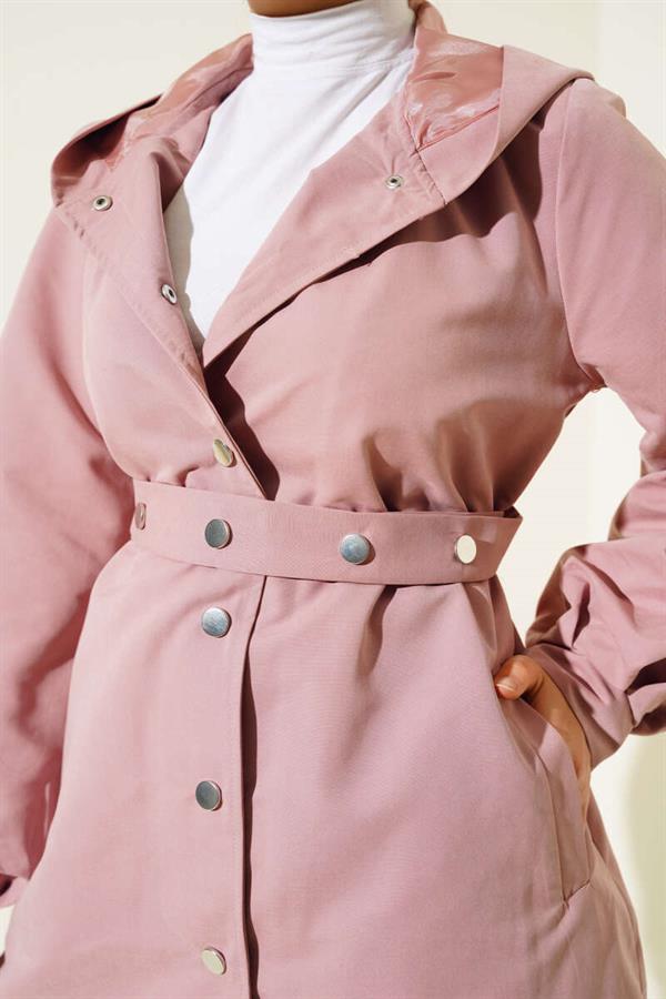 Hooded Snap Short Trench Coat Powder