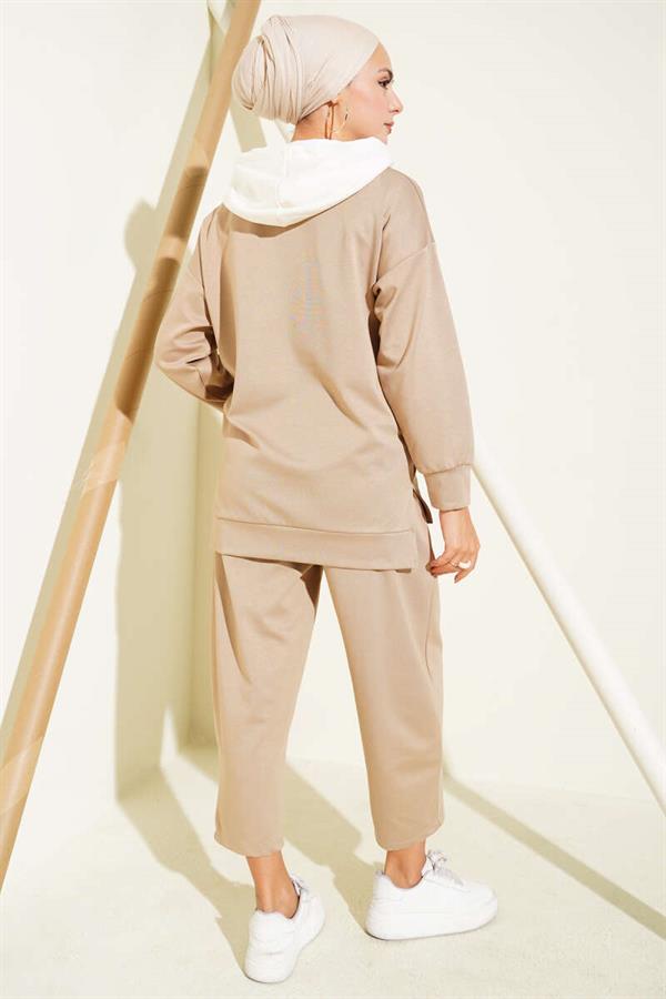 Hooded 2 Piece Set Beige