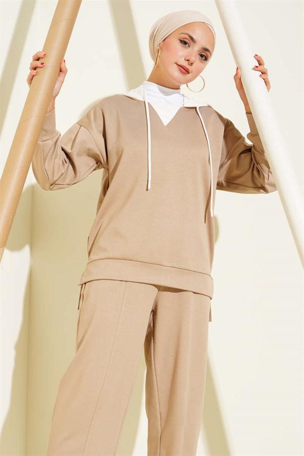 Hooded 2 Piece Set Beige
