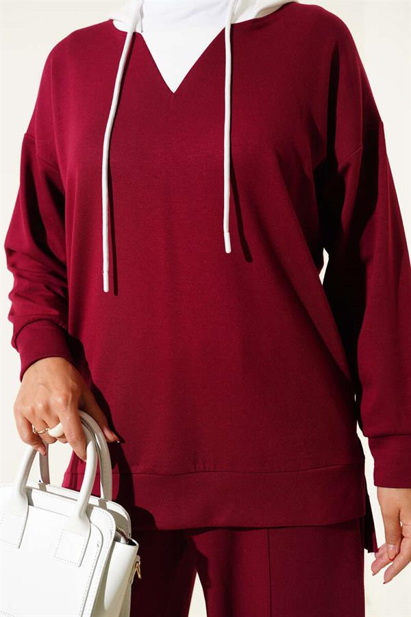Hooded 2 Piece Set Burgundy