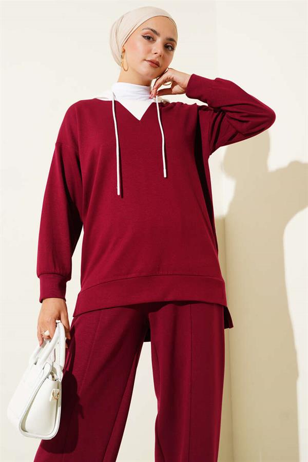 Hooded 2 Piece Set Burgundy