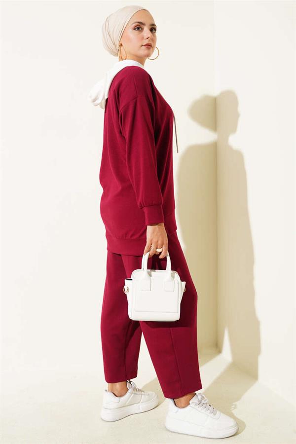 Hooded 2 Piece Set Burgundy