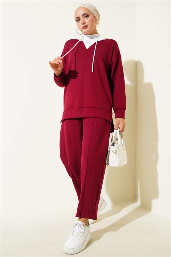 Hooded 2 Piece Set Burgundy