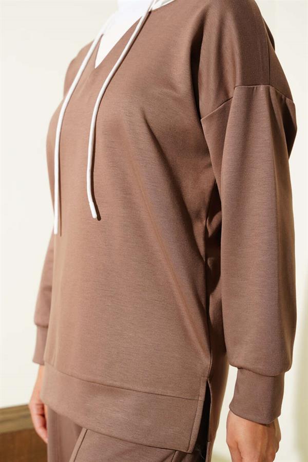 Hooded Garnished 2 Piece Set Mink