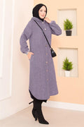 Hood Detailed Herringbone Hijab Cashmere Coat Lilac