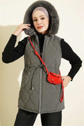 Hooded Vest with Waist Tunnel, Grey