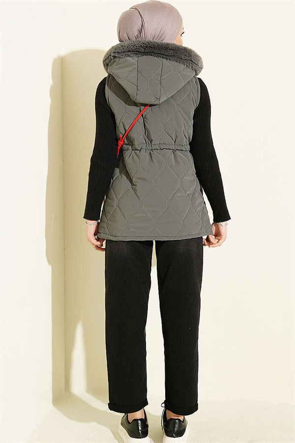 Hooded Vest with Waist Tunnel, Grey