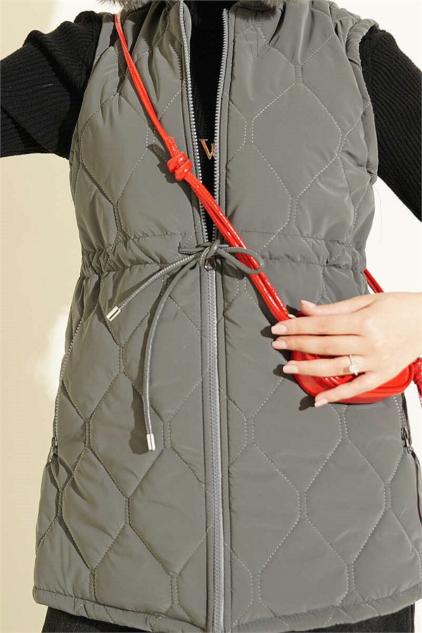 Hooded Vest with Waist Tunnel, Grey