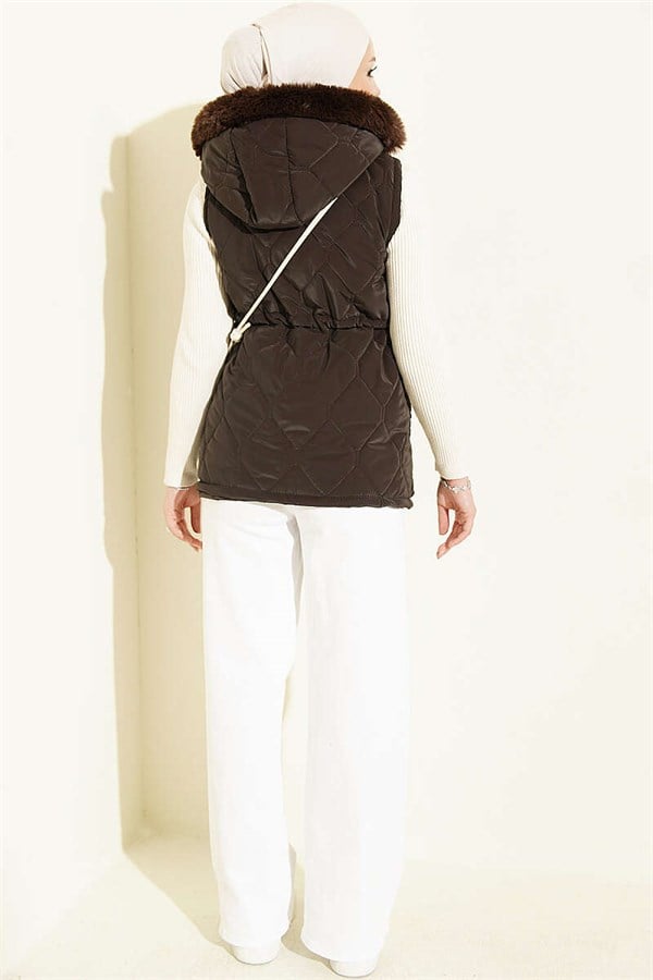 Hooded Vest with Waist Tunnel, Brown
