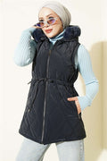 Hooded Vest with Waist Tunnel, Navy Blue