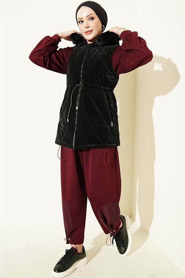Hooded Vest with Waist Tunnel, Black