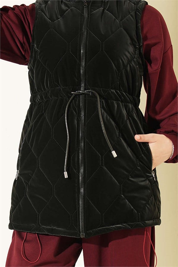 Hooded Vest with Waist Tunnel, Black
