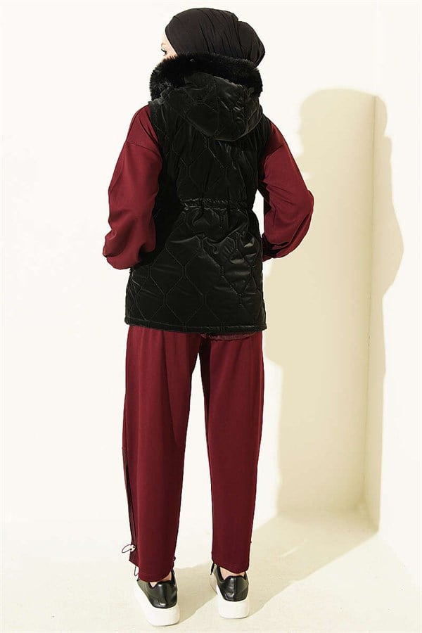 Hooded Vest with Waist Tunnel, Black