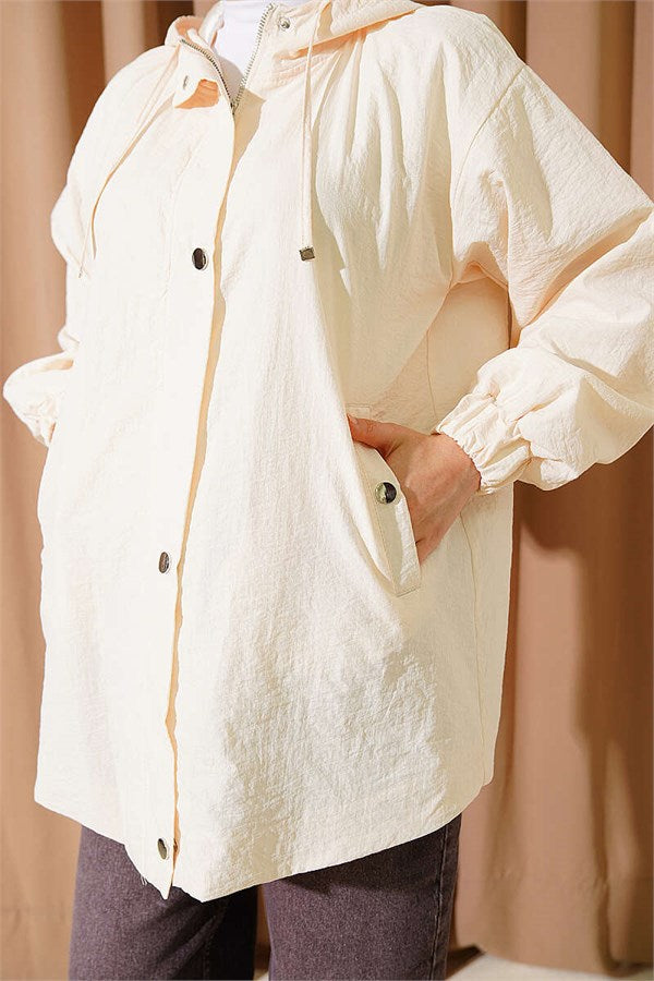 Hooded Jacket with Elasticated Cuffs, Cream