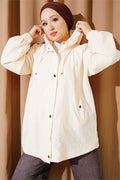 Hooded Jacket with Elasticated Cuffs, Cream