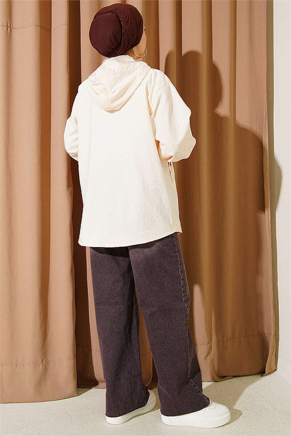 Hooded Jacket with Elasticated Cuffs, Cream