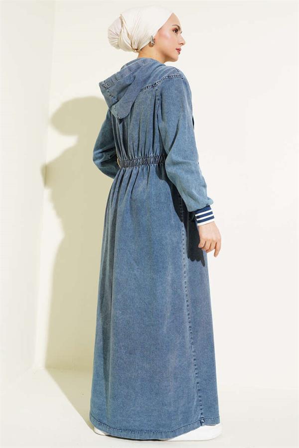 Hooded Button Down Denim Dress Jeans