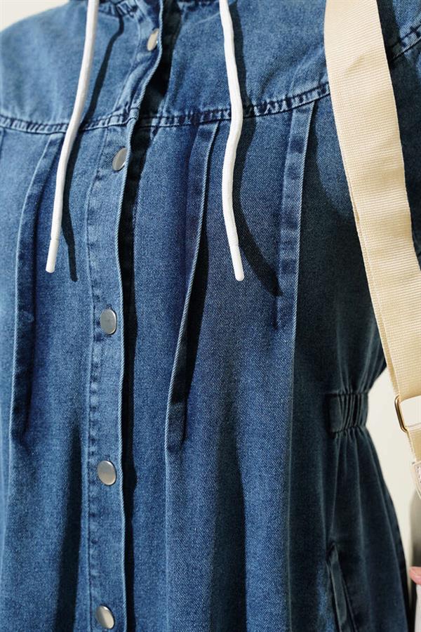Hooded Button Down Denim Dress Jeans