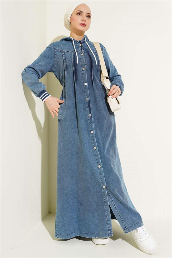 Hooded Button Down Denim Dress Jeans